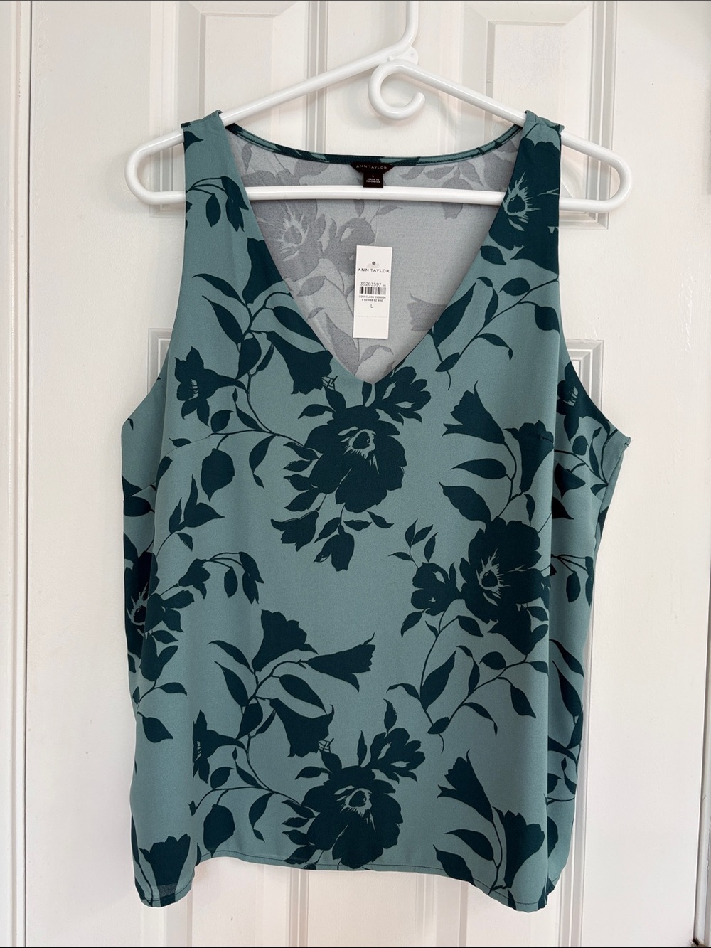 Ann Taylor Teal Floral V-Neck Sleeveless Mixed Media Top with Lined Front Panel